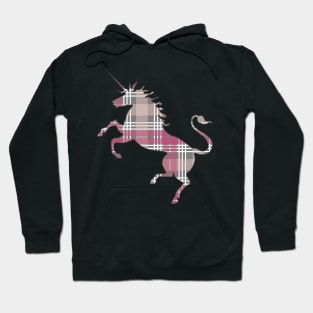 Scottish Pink, Grey and White Tartan Rearing Unicorn Silhouette Hoodie